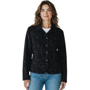 Croft & Barrow Black Velvet Swirls Cropped‎ Jacket Size Medium